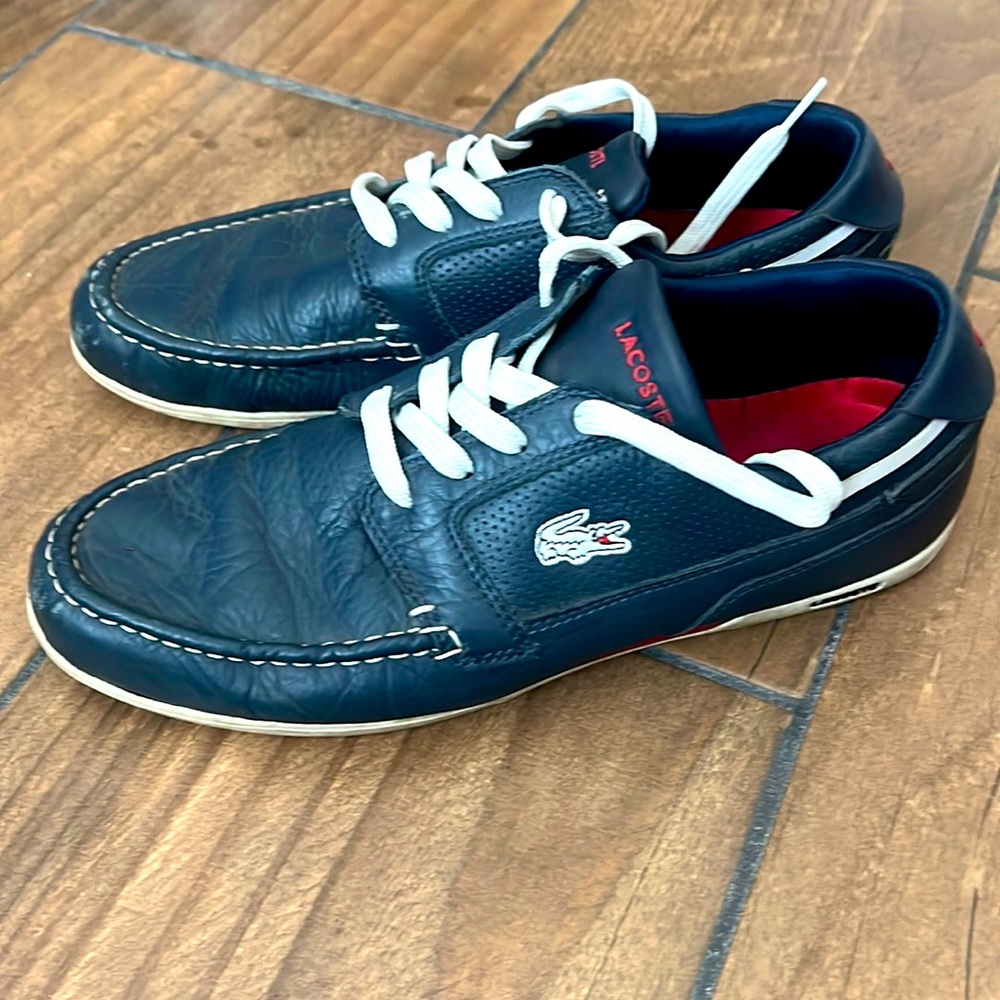 Lacoste Men’s Navy Leather Boat-Style Sneakers Sz 8